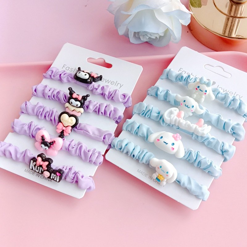 Kawaii Sanrioed Small Hair Rope Cartoon Cute Kulomi Melodi KT Cinnamon Candy Color Tie Hair Bands Hair Ring