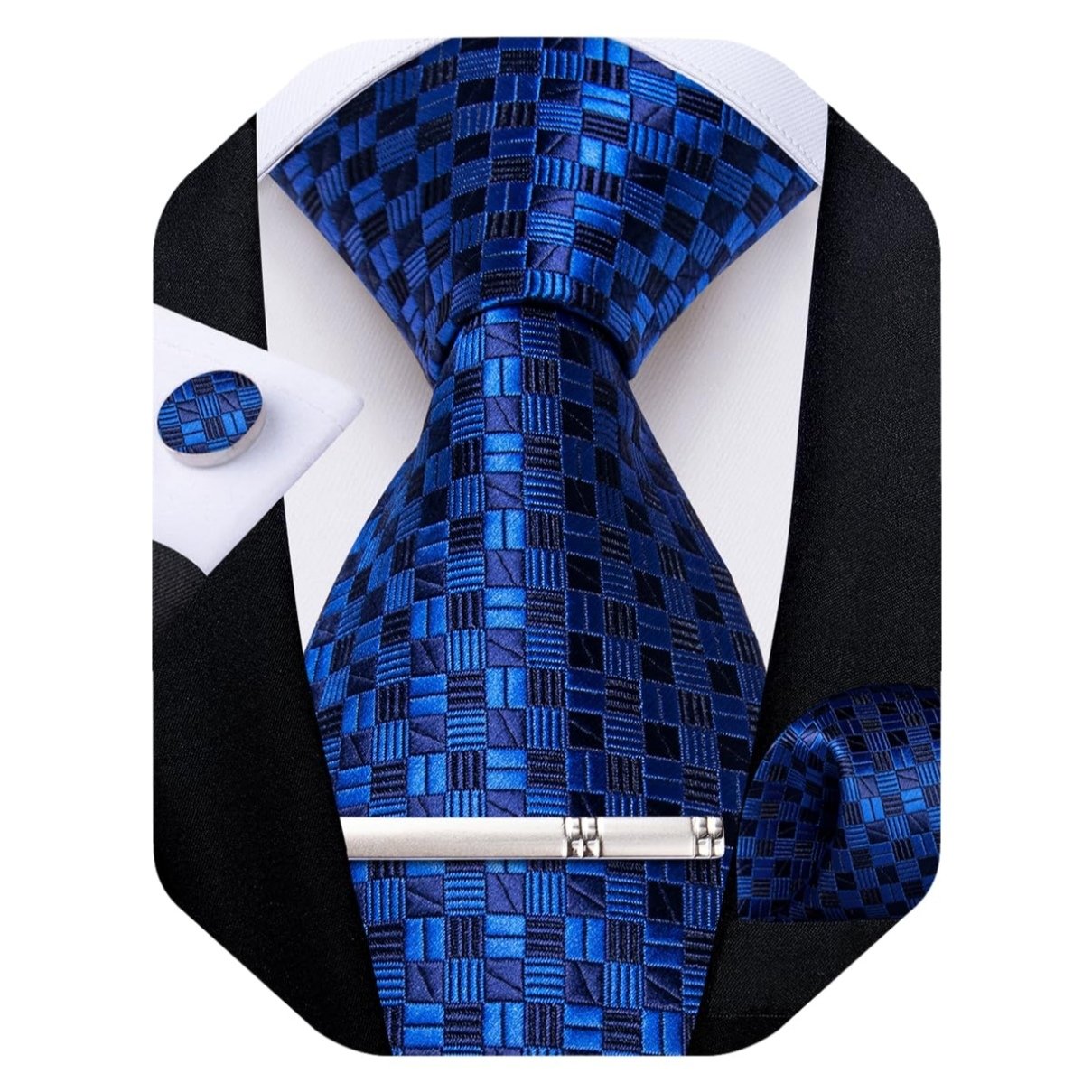 100% Pure Silk Weave Woven Jacquard Navy Blue Tie And hanky and Tie-bar Necktie Customization For Men Classic Ties