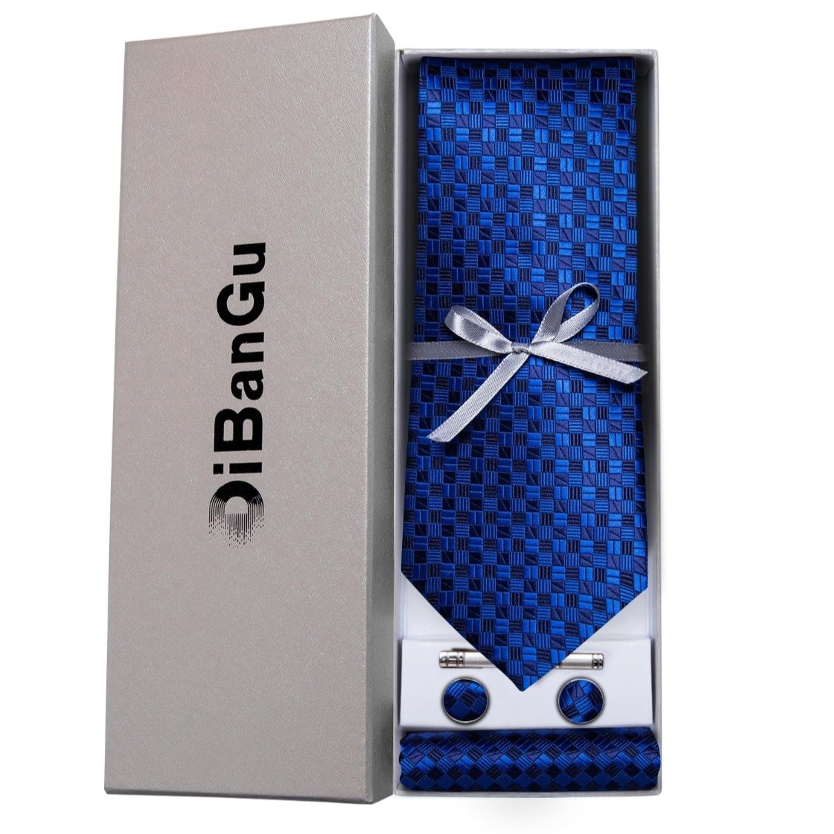 100% Pure Silk Weave Woven Jacquard Navy Blue Tie And hanky and Tie-bar Necktie Customization For Men Classic Ties