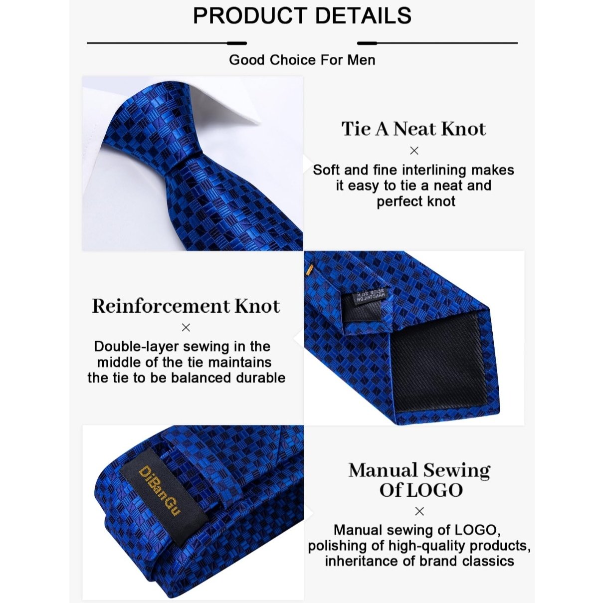 100% Pure Silk Weave Woven Jacquard Navy Blue Tie And hanky and Tie-bar Necktie Customization For Men Classic Ties