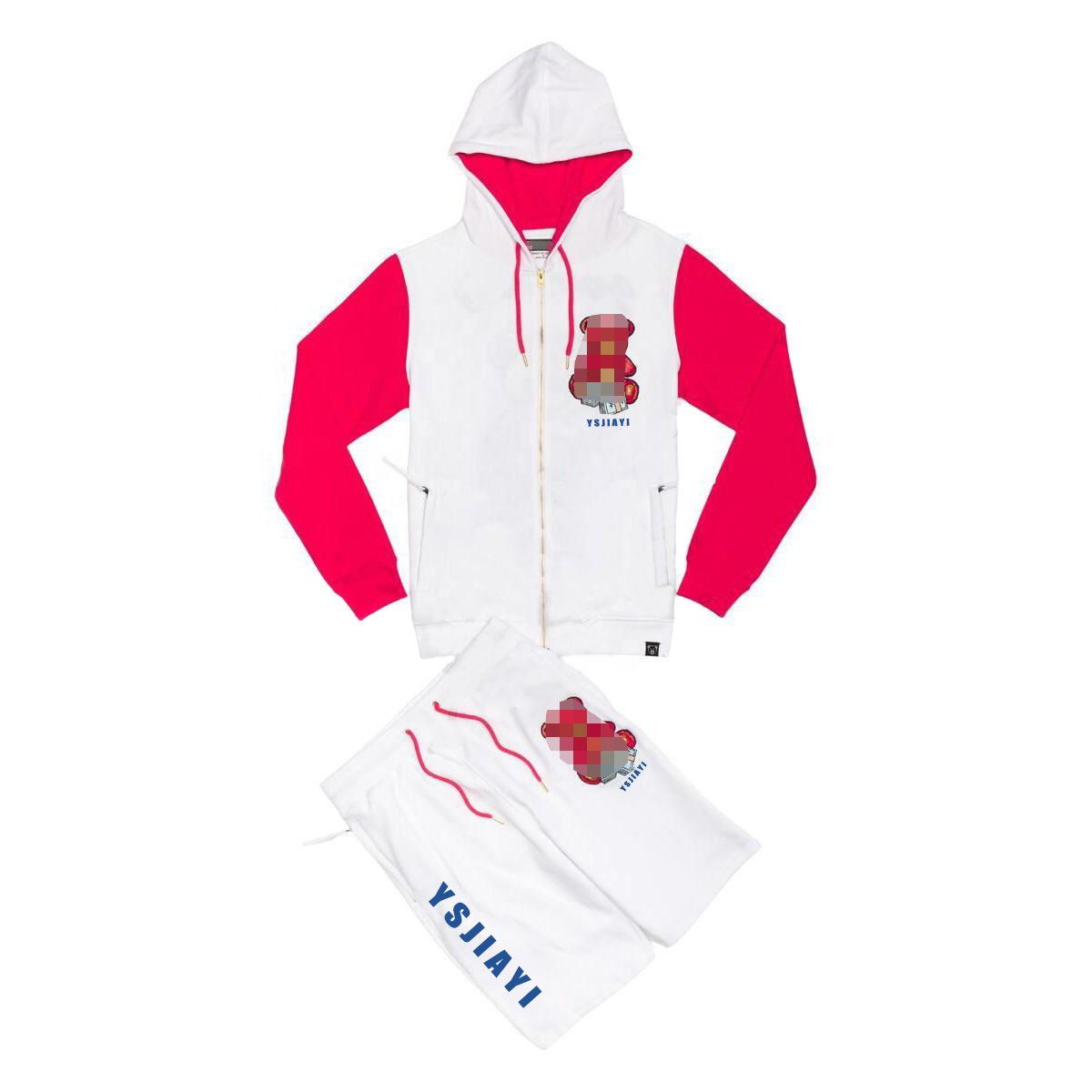 Custom mens sweat short casual tracksuit jogging two tone plain sweatsuit men hoodie shorts set