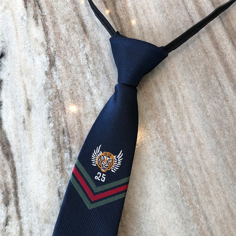 Wholesale 5cm Width Automatic Zipper Striped Neck Tie Designer Luxury Bee Tiger Embroidered Ties Men's Casual Business Suit Tie