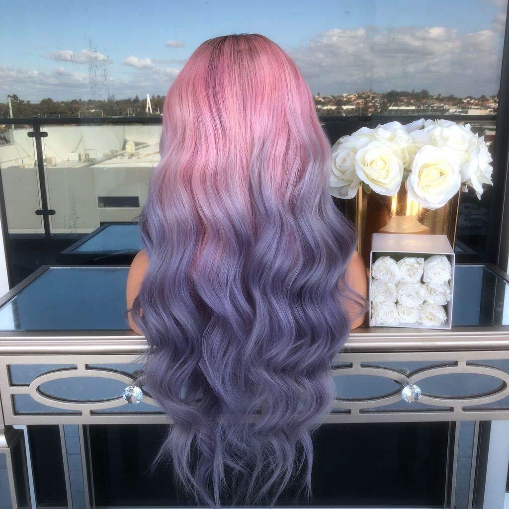 Ombre Wigs Long Curly Women Synthetic Wigs New Pink and Purple Short Synthetic Hair Daily Large Heat Resistant Monofilament 18in