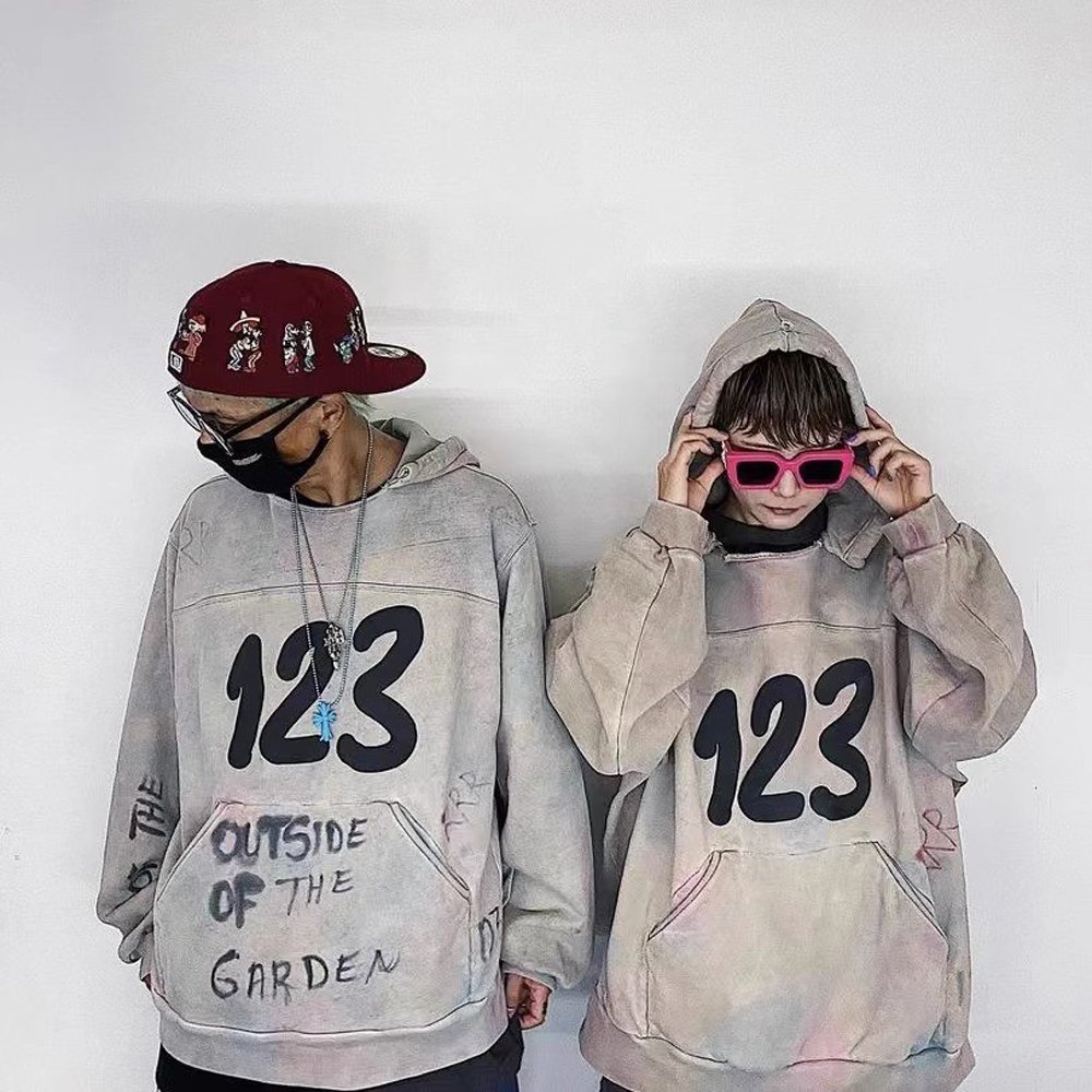 OEM Wholesale French Terry Hoodie 100% Cotton Washed Color Hoodie Logo Tie Dye Puff Print Pullover Hoodie for Men