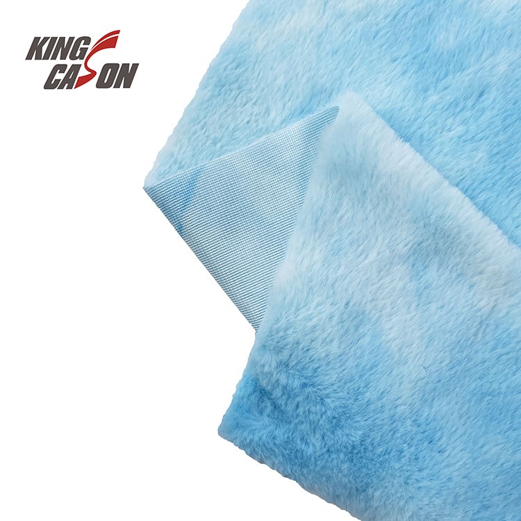 KINGCASON Factory Short Pile Recycled Polyester 300GSM 1.6M Blue Tie Dyeing Artificial Fake Faux Fur Fabric For Egypt Market