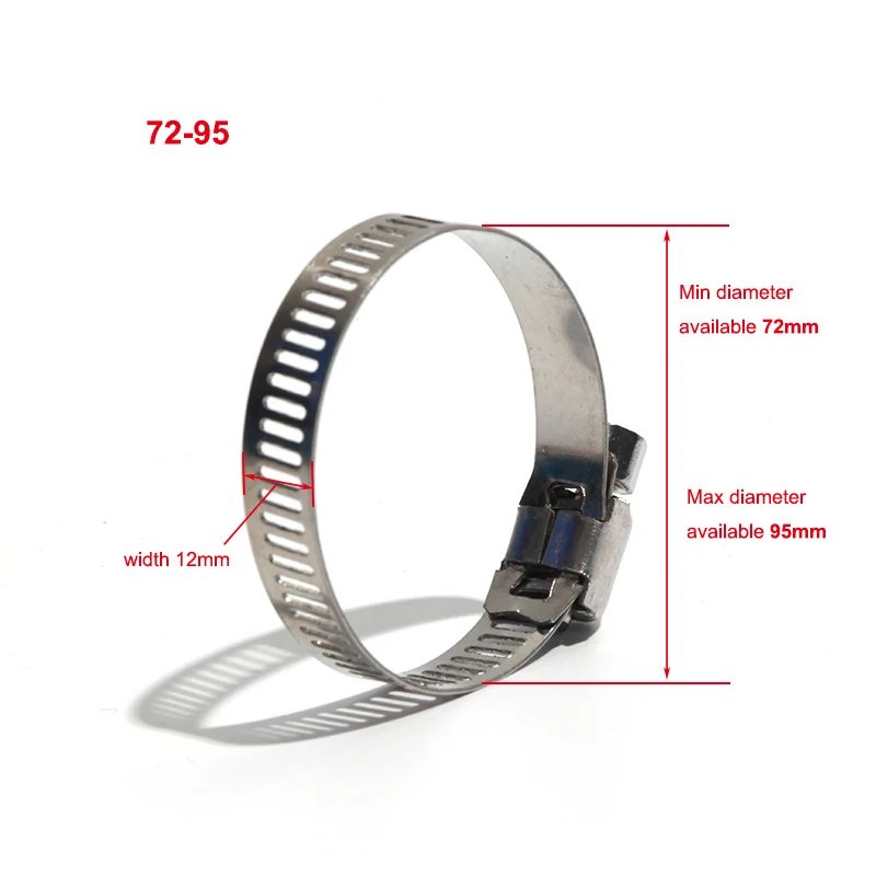 33-57/59-82/65-89/72-95mm Adjustable Screw Worm Drive Hose Clamp 201/304 Stainless Steel Hose Hoop Pipe Clamp Clip Ties Wrap