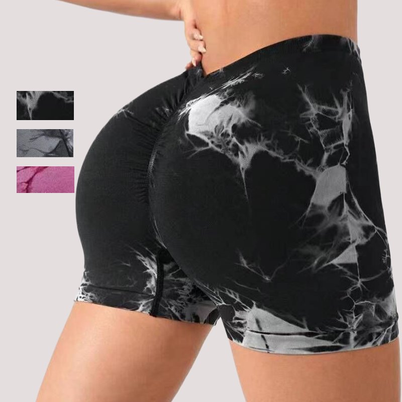 Hot selling Tie Dye V-waist Seamless Push Up Yoga Shorts Women Gym Fitness SportsWear Workout Tights Running High Waist Legging