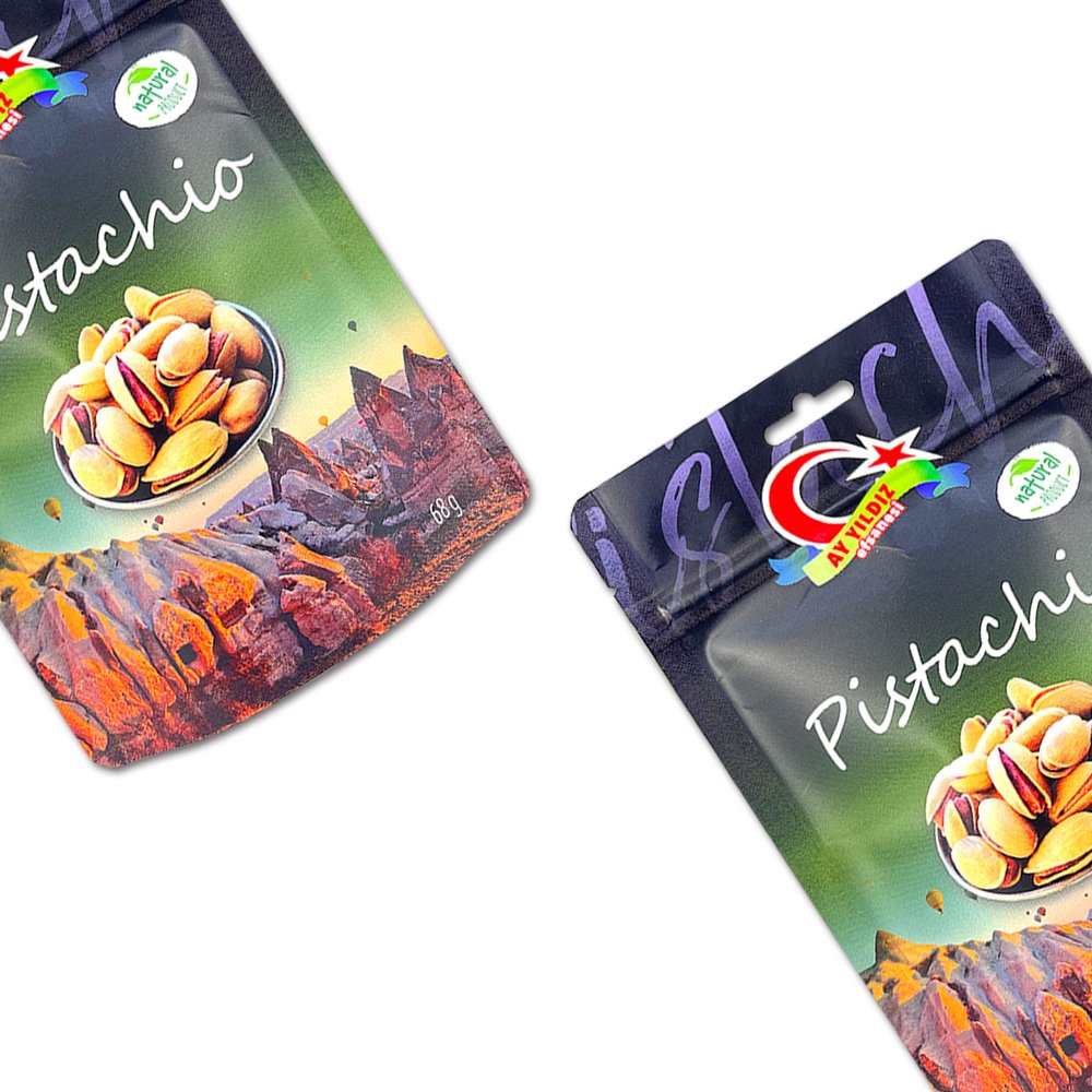 Full printed kraft paper dried fruit nuts packaging bag with hanging hole