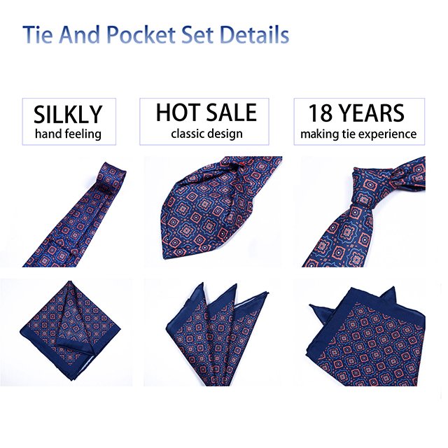 TONIVANI-03 Wholesale Shengzhou China Men's Tie Classic Digital Printed Poliester Pocket Square Tie Sets Male Neckties Set