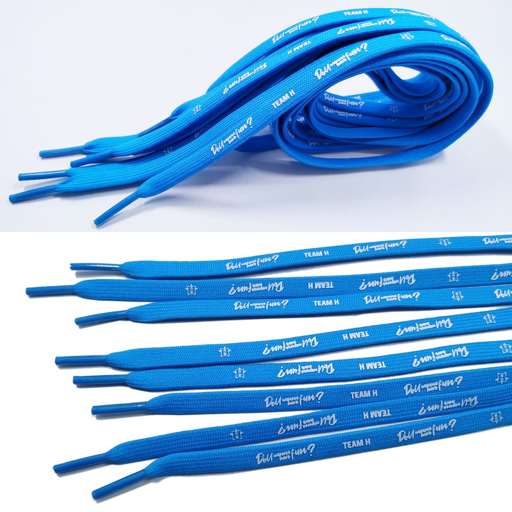 Customized Printed logo best seller shoelaces Flat Polyester Tubular Shoelaces Plastic Tips Shoe Laces