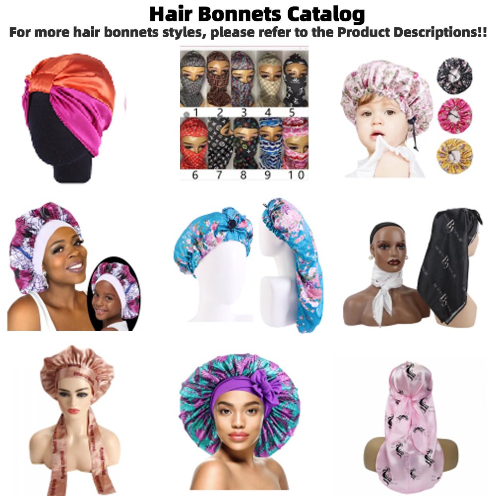 customized sleeping hair bonnets diamond glitter bling large satin stretchy tie band bonnet for women long curly braid HB003