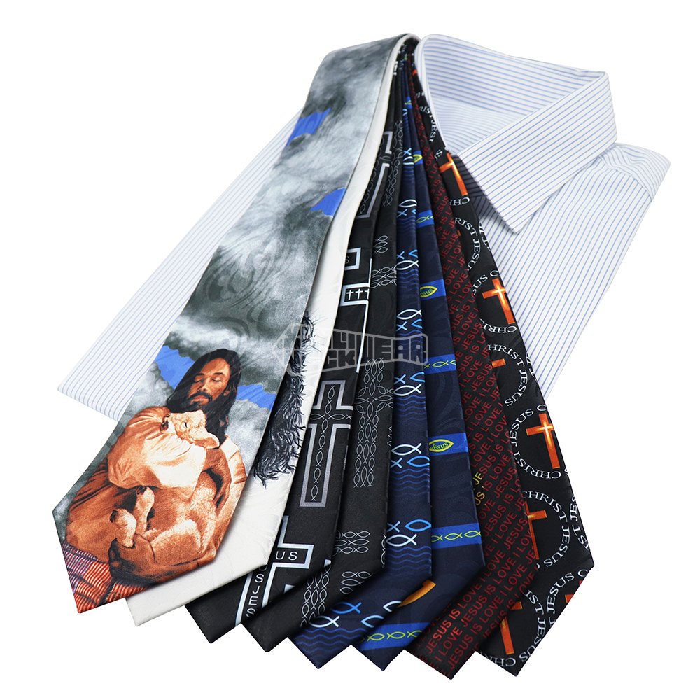 Luxury 10Cm Christian Tie Polyest Manufacturer Mens Ties Print Jesus Custom Pattern Necktie
