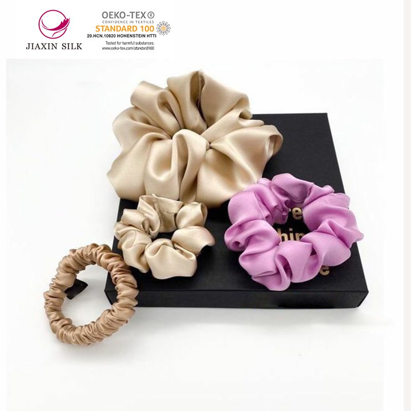 Low price large custom elastic 100% silk scruchies designer hair ties with box