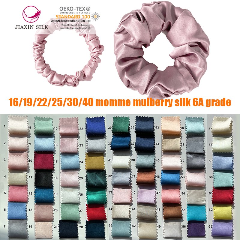 Low price large custom elastic 100% silk scruchies designer hair ties with box
