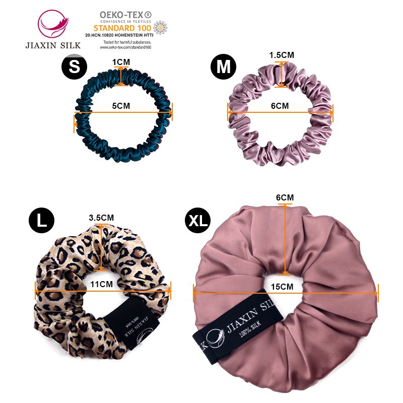 Low price large custom elastic 100% silk scruchies designer hair ties with box