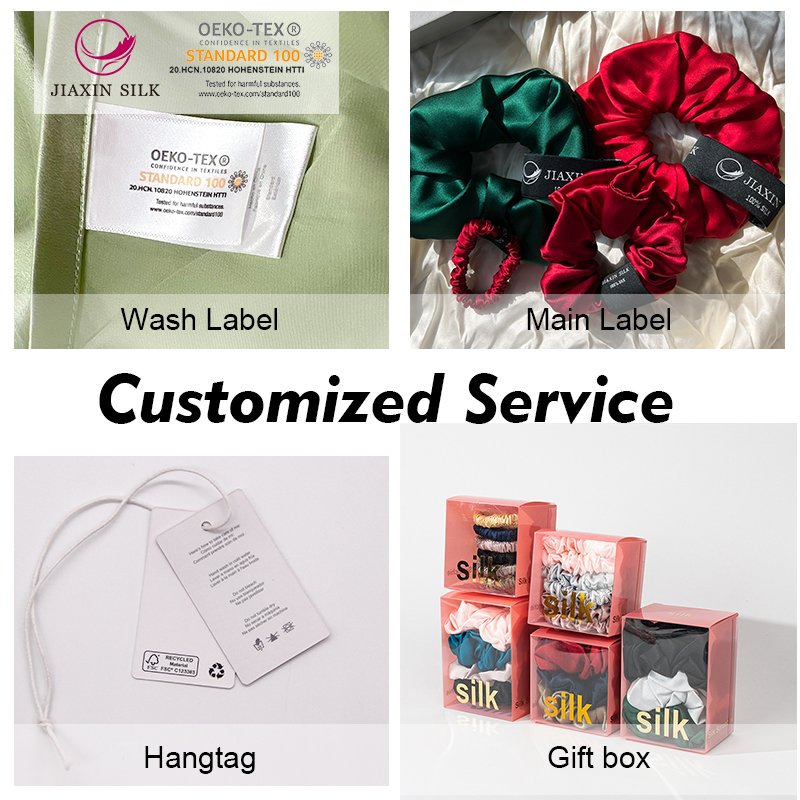 Low price large custom elastic 100% silk scruchies designer hair ties with box