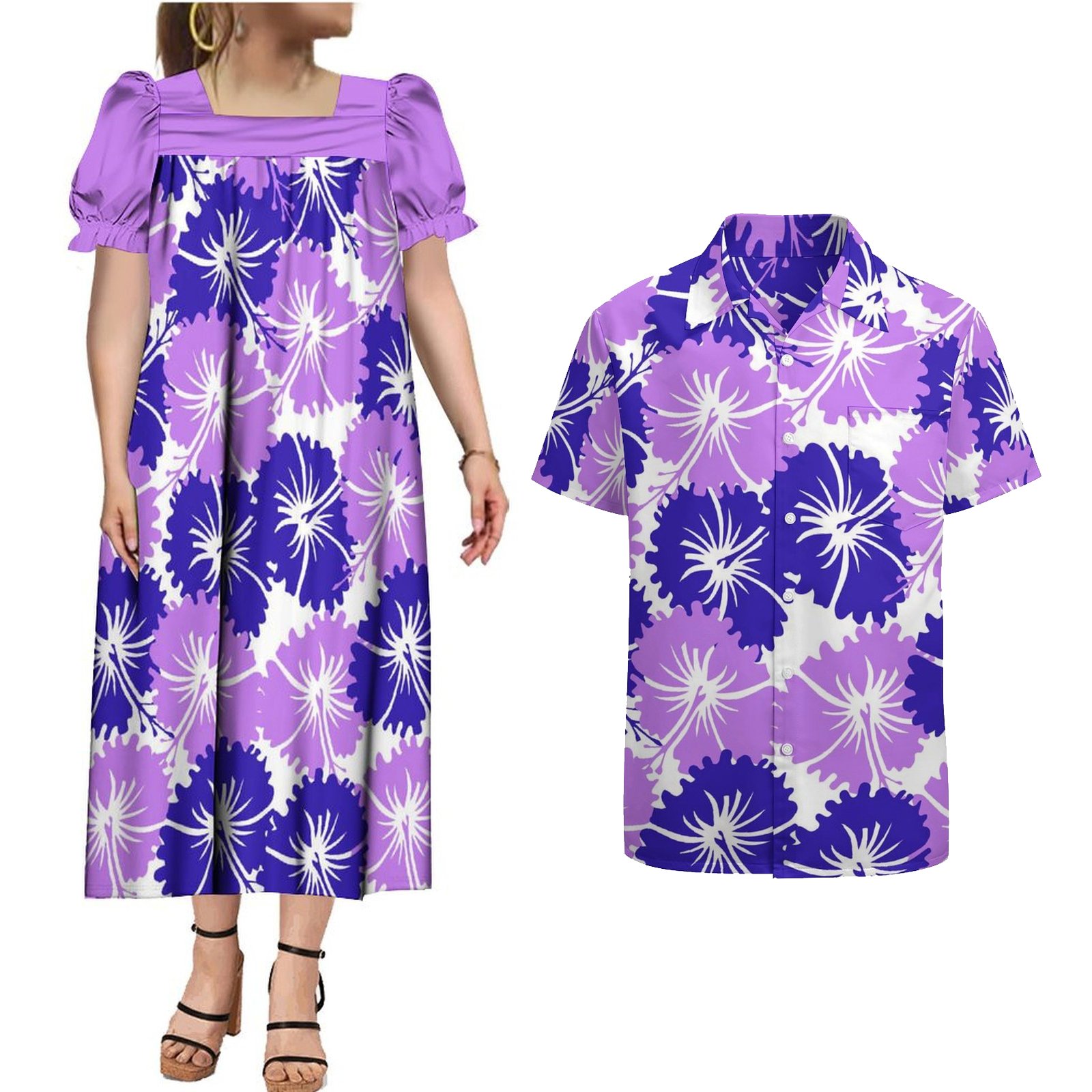 New Design Custom Polynesian Tribal Printed Couple Clothes Micronesia Mumu Matching Mens Shirts Aloha Couple Two Piece Sets 2Pcs