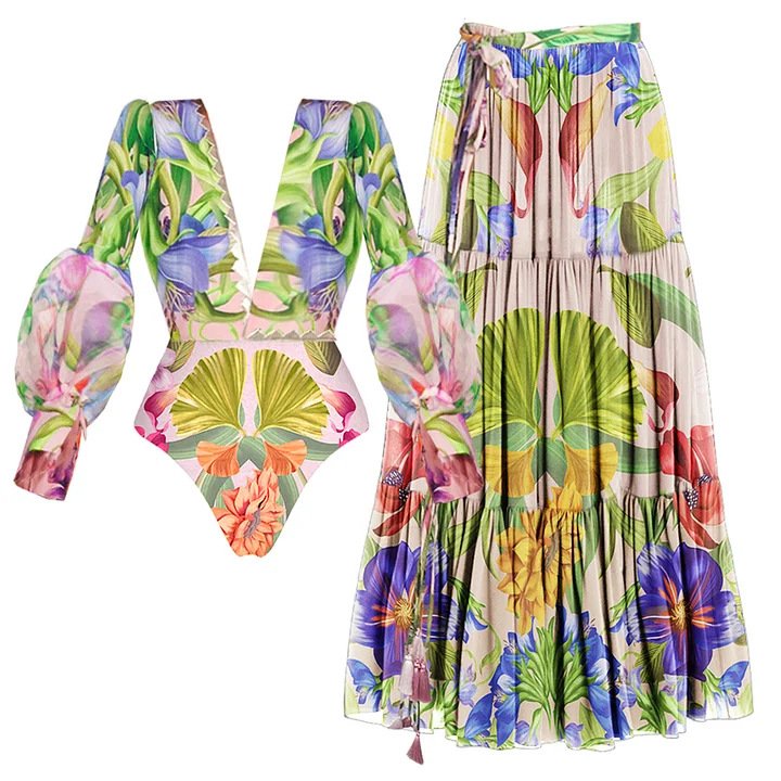 TW 2024 Printed One Piece Swimsuit and Skirt Swimwear and Cover up Bathing suit for Women