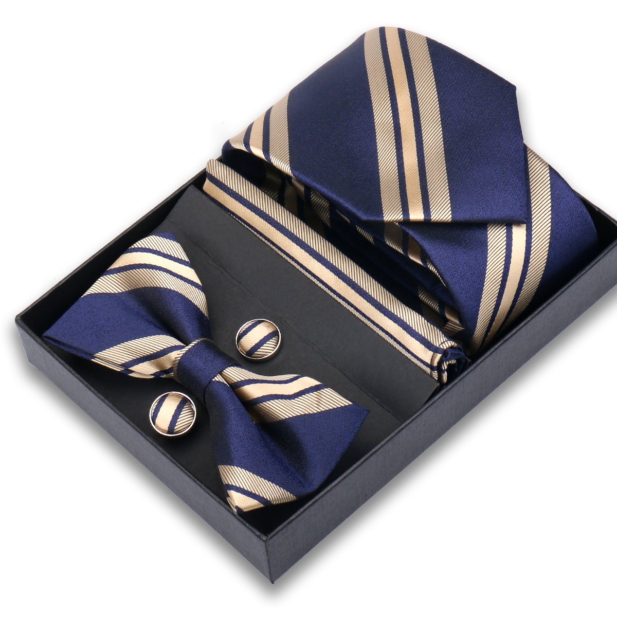 Gift Box Polyester Ties Men Wedding Favors Gifts Corbatas And Pocket Square Set Manufacturer Cufflink Clip Necktie Silk Tie