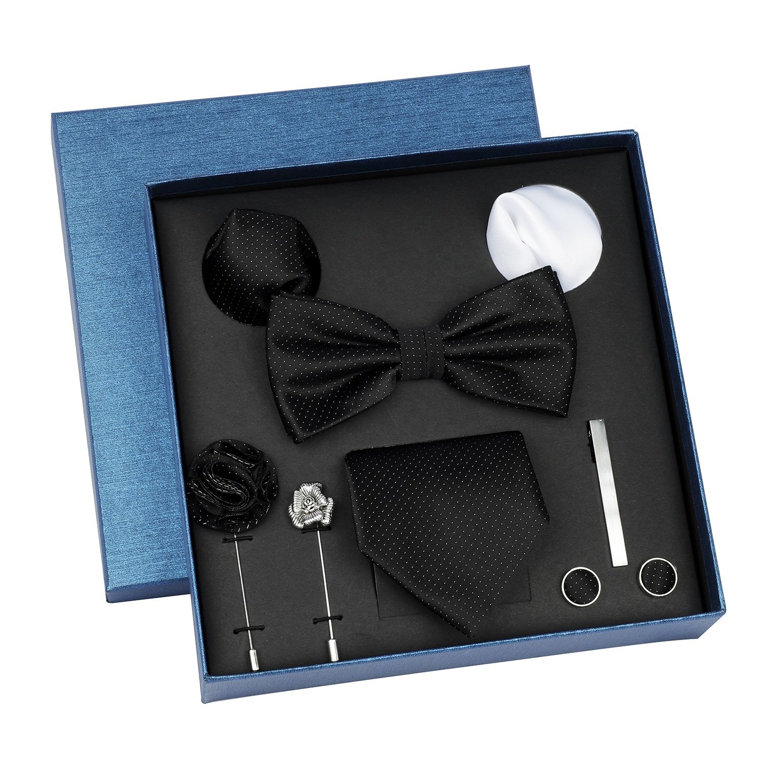 Solid Color Tie Bow Tie Pocket Square Lapel Cufflinks 8pcs Tie Set in Gift Box