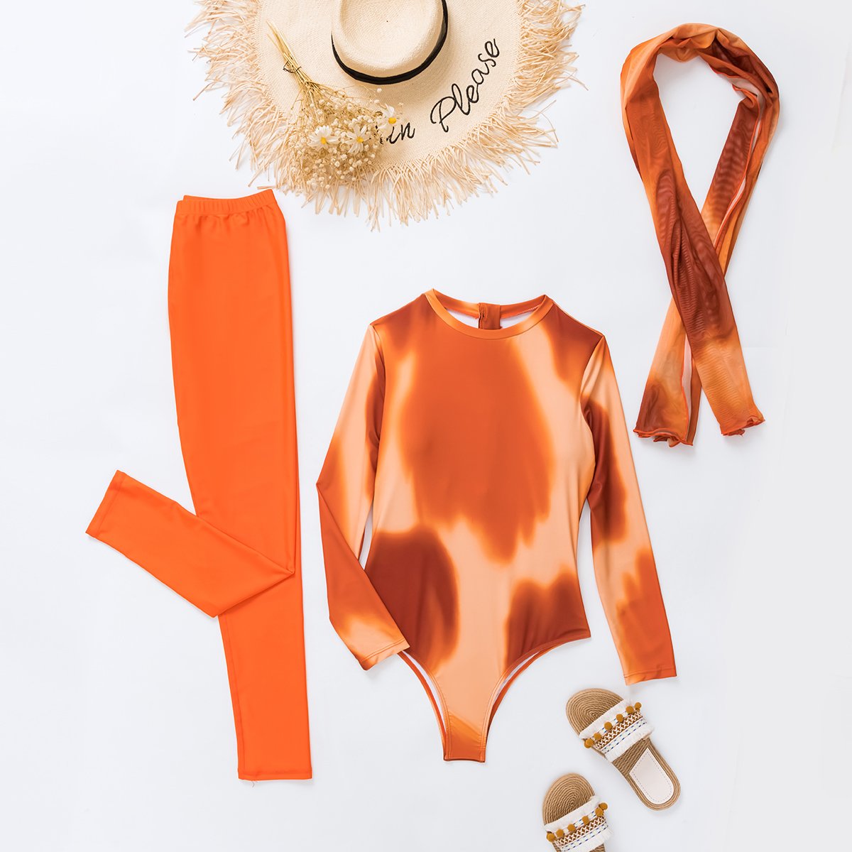 OEM Fitness wear long sleeves Burkini Muslim Swimwear Girls Three Pieces Swimsuits Tie Dye printing Women bathing suit