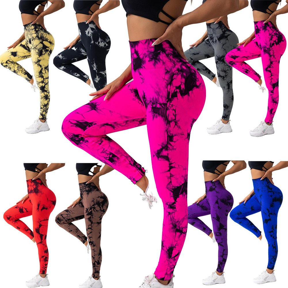 Hot Girl High Waist Seamless Scrunch Butt Tie Dye Gym Leggings Activewear Booty Butt Lift Sports Yoga Wear Fitness Workout Pants