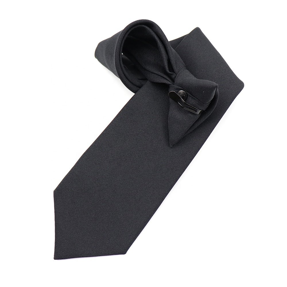 100% Microfiber Fabric Black Polyester Neckties Plain Security Knot Gravata Clip on Tie Men
