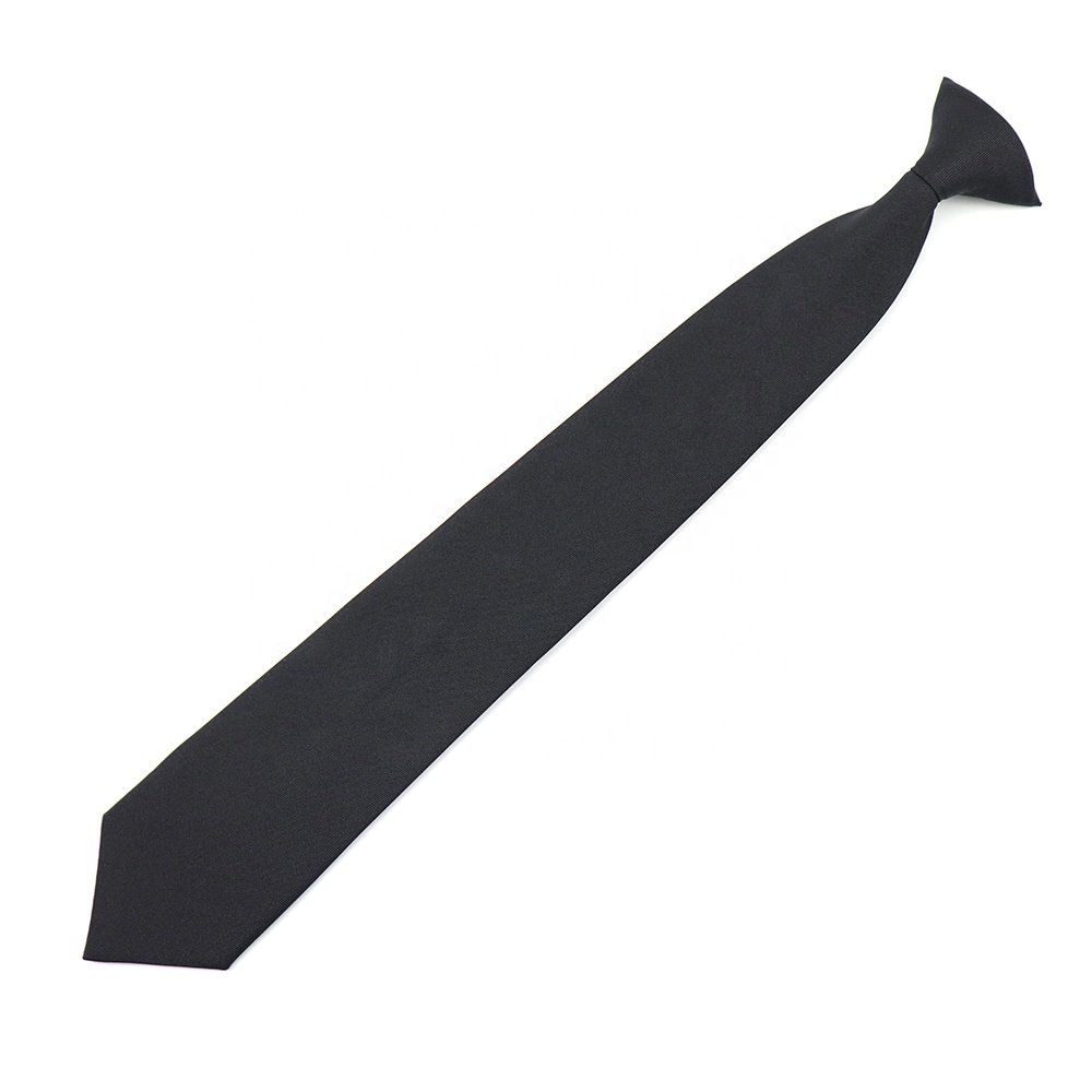 100% Microfiber Fabric Black Polyester Neckties Plain Security Knot Gravata Clip on Tie Men
