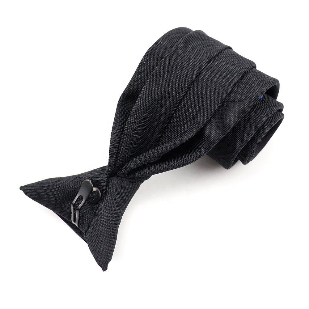 100% Microfiber Fabric Black Polyester Neckties Plain Security Knot Gravata Clip on Tie Men