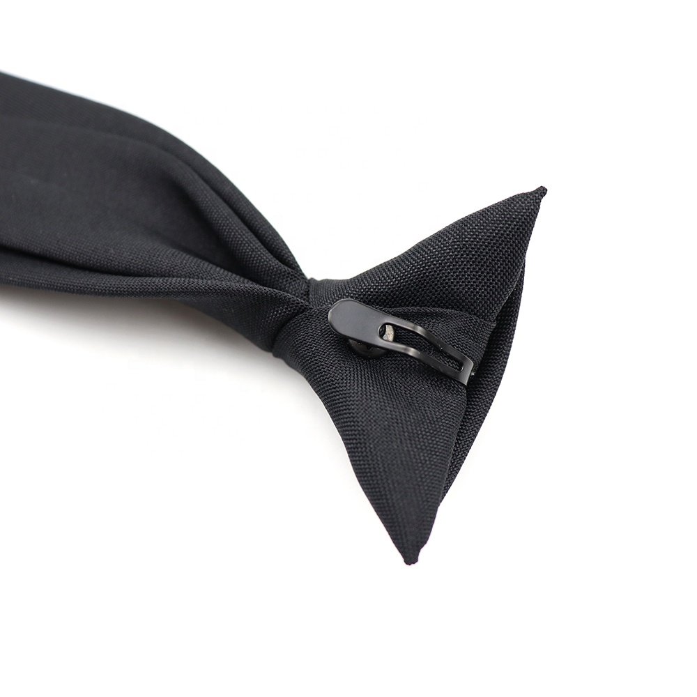 100% Microfiber Fabric Black Polyester Neckties Plain Security Knot Gravata Clip on Tie Men