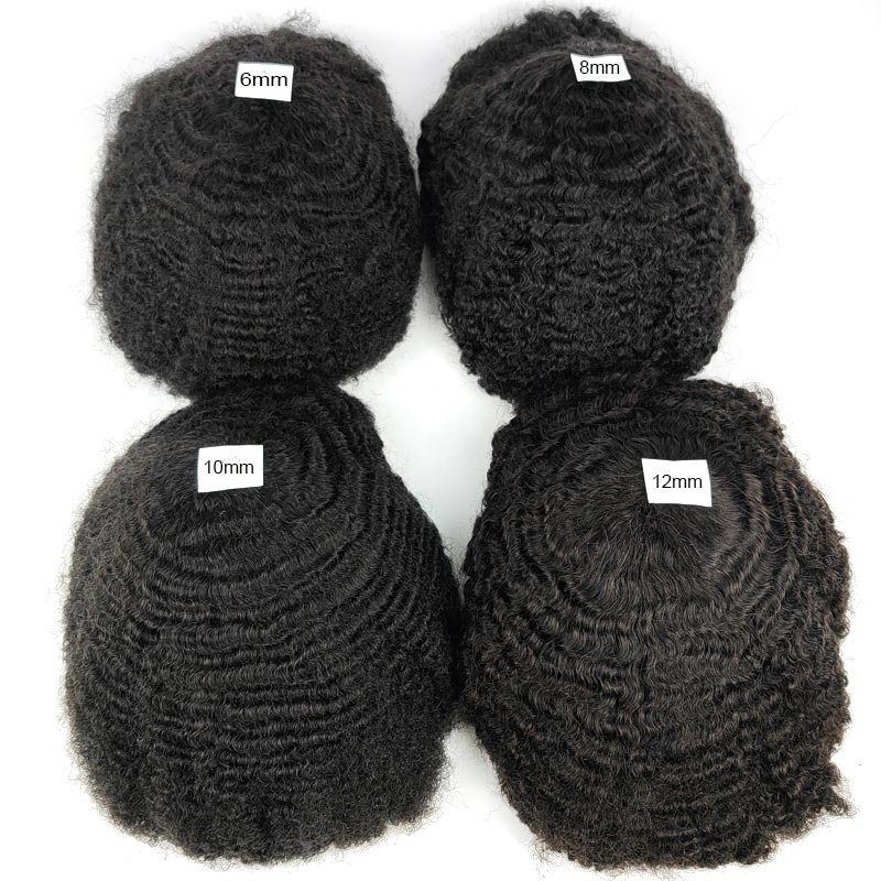 6mm 8mm 10mm 12mm African American Men Wig Hairpiece Thin Skin Hair System Replacement Human Hair Afro Wave Toupee for Black Men