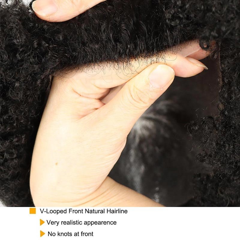 6mm 8mm 10mm 12mm African American Men Wig Hairpiece Thin Skin Hair System Replacement Human Hair Afro Wave Toupee for Black Men