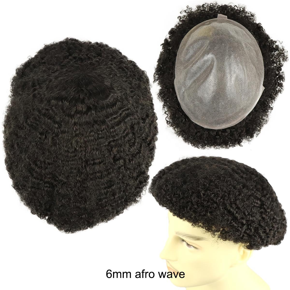 6mm 8mm 10mm 12mm African American Men Wig Hairpiece Thin Skin Hair System Replacement Human Hair Afro Wave Toupee for Black Men