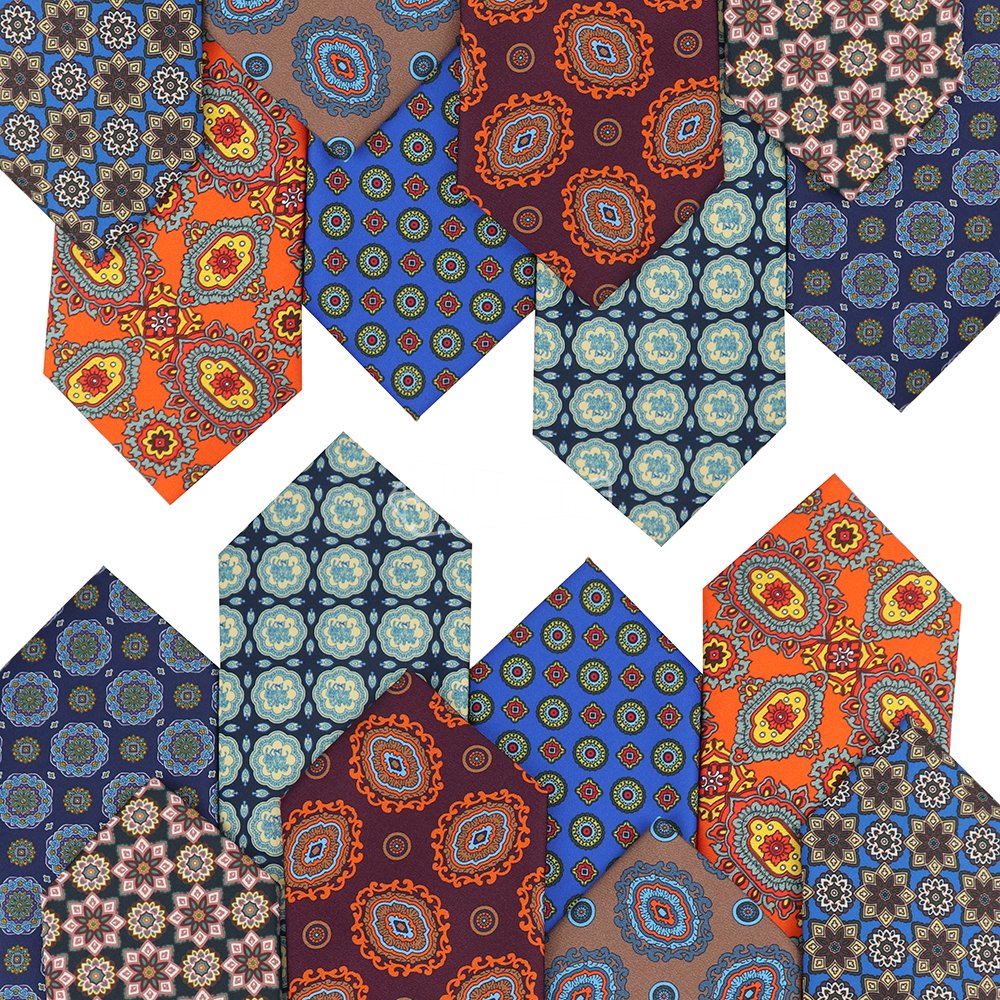Beautiful Men'S Geometric Pattern Ties High Quality Silk Wedding Necktie Flower Print Tie Neck Custom