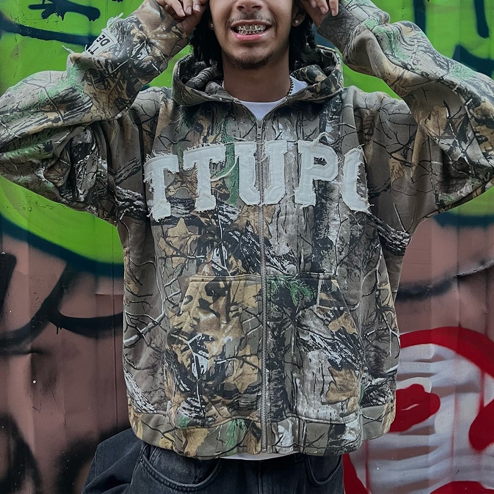 Wholesale Camouflage Hoodie Pullover Digital Printed Real Tree Camouflage Zipper Men's Hoodie Cubic Embroidered Hoodie