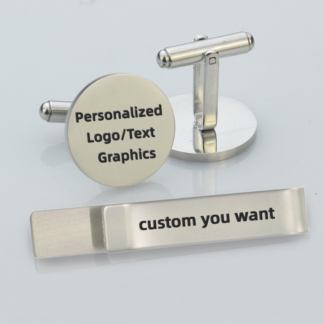 Men Gifts Personalized customized Cufflinks and Tie Clip Engravable Blank Cufflinks Stainless Steel for Husband Boyfriend Father