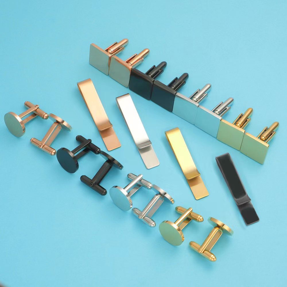 Men Gifts Personalized customized Cufflinks and Tie Clip Engravable Blank Cufflinks Stainless Steel for Husband Boyfriend Father