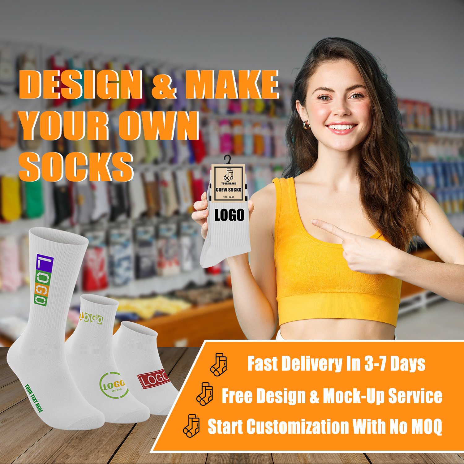 Wholesale Custom Logo Men Crew Socks Custom Men Cotton Socks With Design Logo