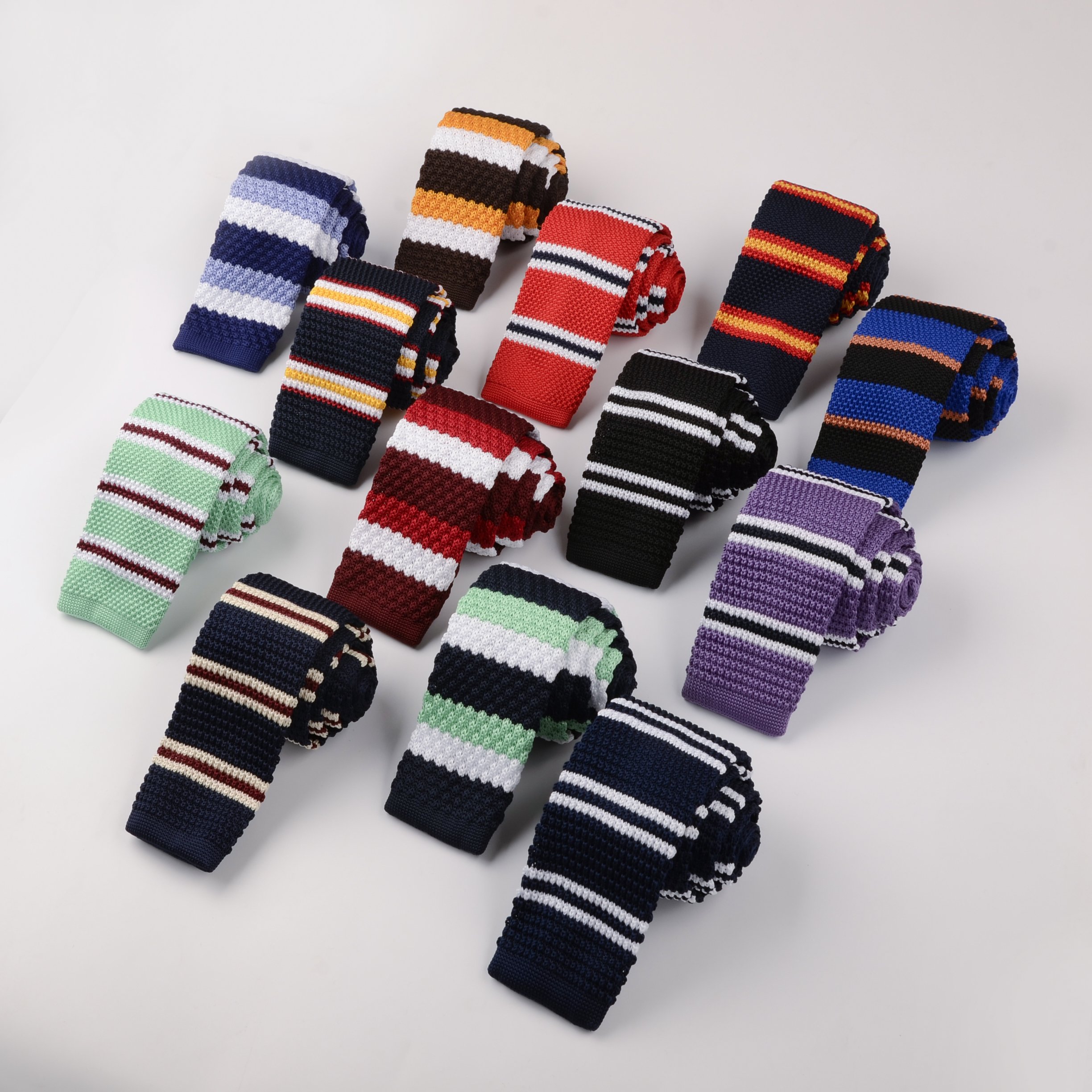 Hamocigia Handmade Latest Design 100% Polyester Skinny Slim Stripe Necktie Men's Knitted Tie