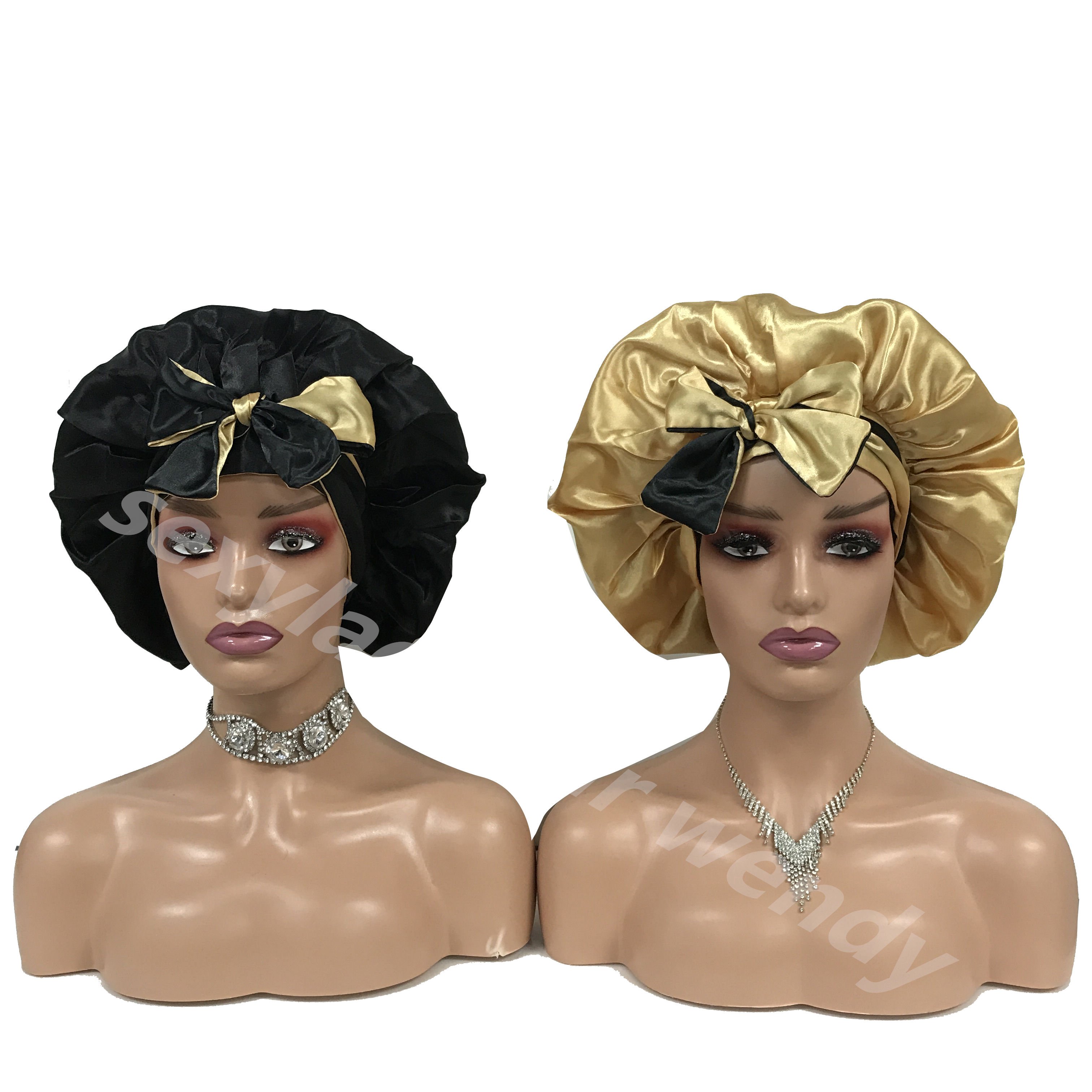 WY1 hot selling double layer satin tie bonnet satin pillow case custom hair bonnets with logo