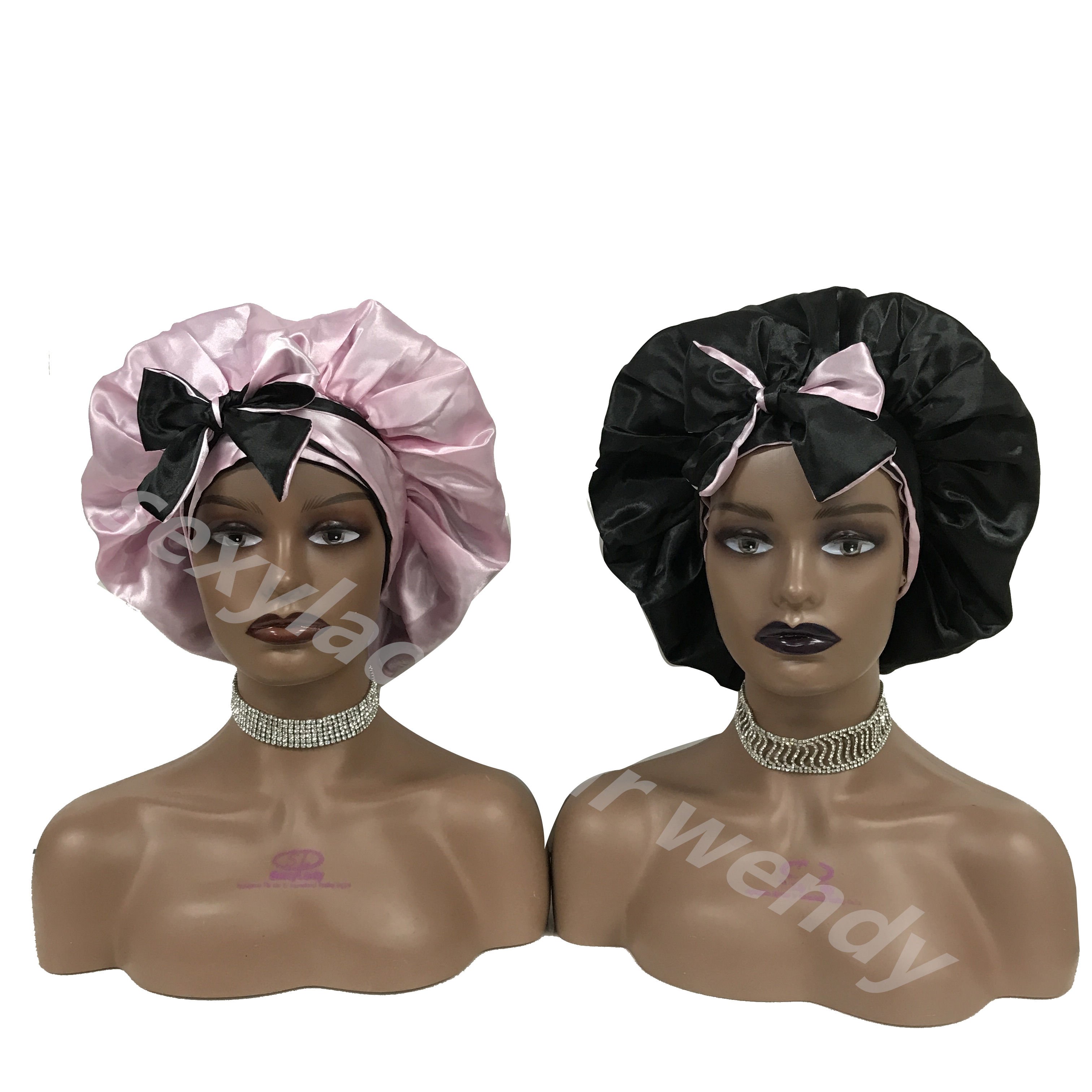 WY1 hot selling double layer satin tie bonnet satin pillow case custom hair bonnets with logo