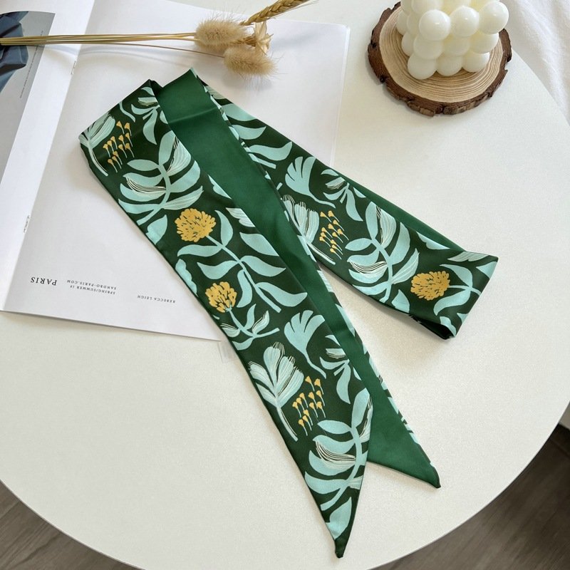 Women New Silk Skinny Scarf Headscarf Fashion Luxury Xiaoxiangfeng Camellia Print Small Hair Scarves Band Lady Decorative
