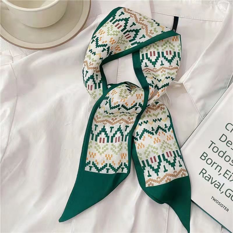 Women New Silk Skinny Scarf Headscarf Fashion Luxury Xiaoxiangfeng Camellia Print Small Hair Scarves Band Lady Decorative