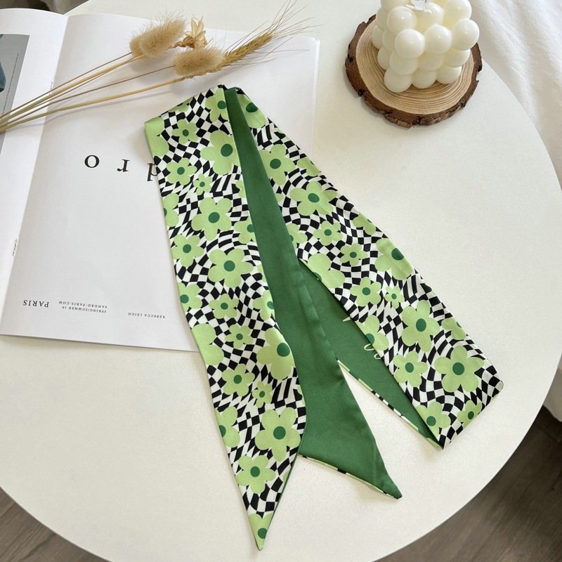 Women New Silk Skinny Scarf Headscarf Fashion Luxury Xiaoxiangfeng Camellia Print Small Hair Scarves Band Lady Decorative
