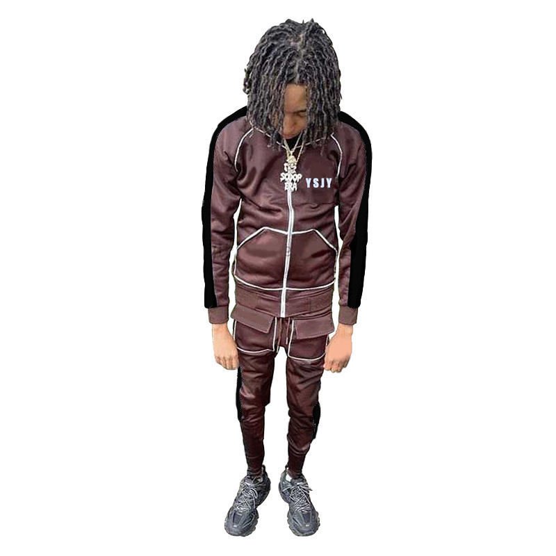 Oem designers logo men joggers suits set custom chenille unisex sweatsuits full zip reflective tracksuit
