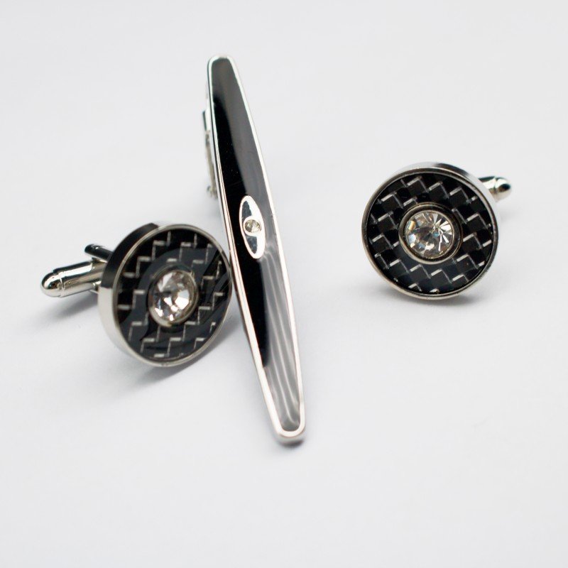 2024 Diamond cufflinks tie clip set Gift box High-end cufflinks banquet dress Metal copper diamond