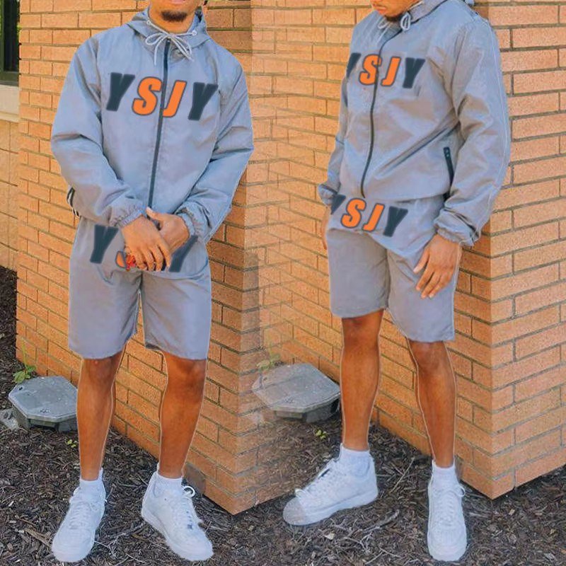 Custom logo sportswear shorts two piece set streetwear mens tracksuit private label sweat suits windbreaker short set
