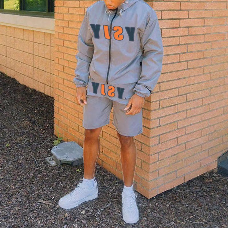 Custom logo sportswear shorts two piece set streetwear mens tracksuit private label sweat suits windbreaker short set