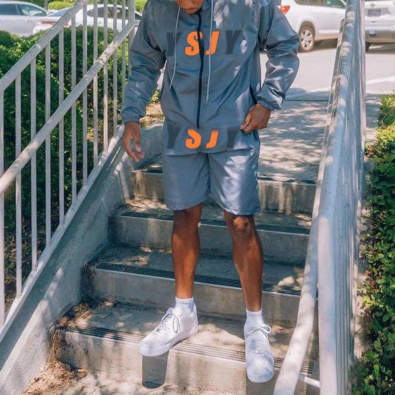 Custom logo sportswear shorts two piece set streetwear mens tracksuit private label sweat suits windbreaker short set
