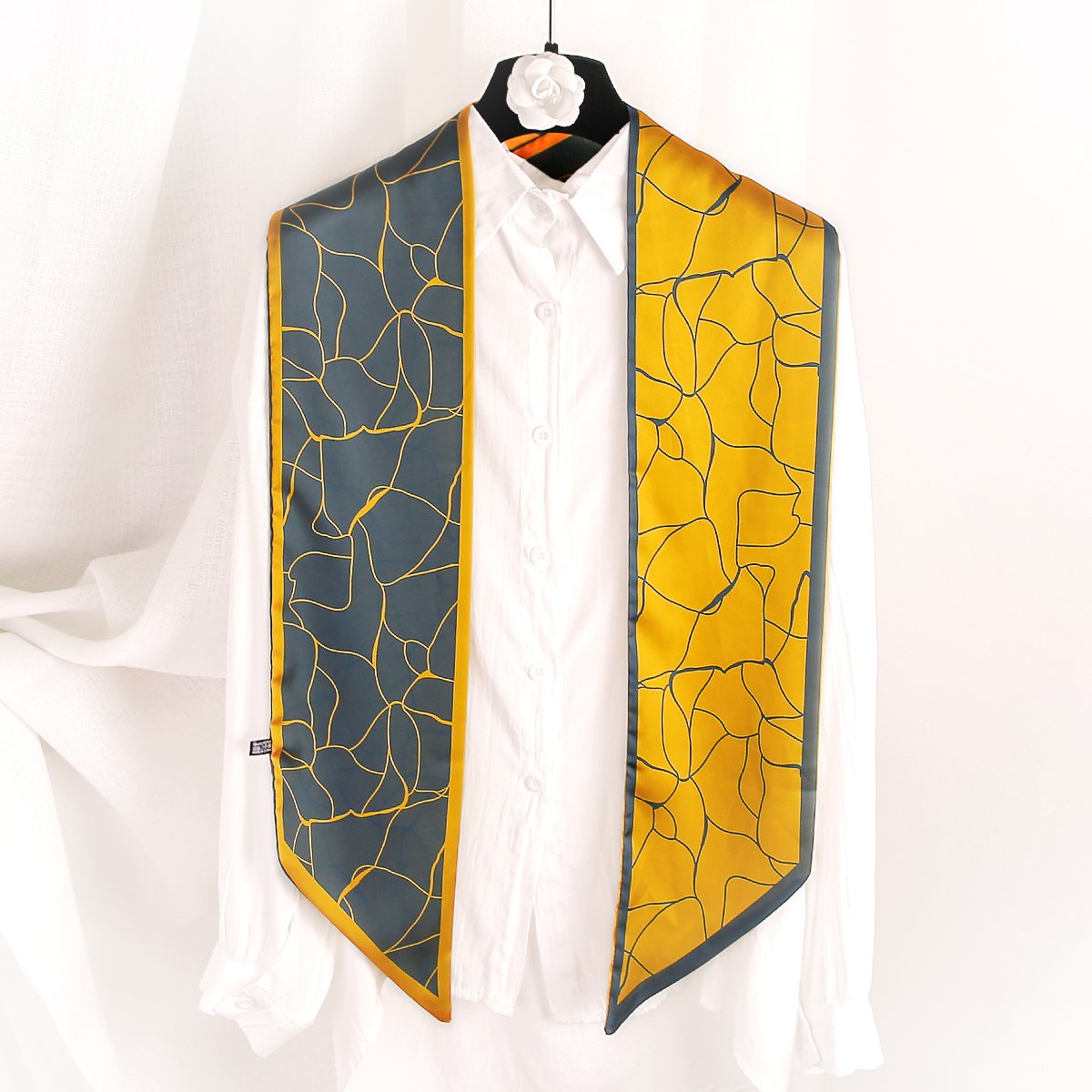 Wholesale In Stock WJ1067C Luxury Printed Summer Twill Bag Scarf Silk Satin Narrow Long 145cm Neck Hair Ties Skinny Silk Scarf